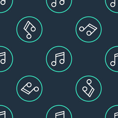 Line Music note, tone icon isolated seamless pattern on black background. Vector