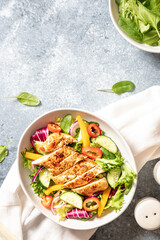 Grilled Chicken fillet with salad. Healthy food, keto diet, diet lunch concept.