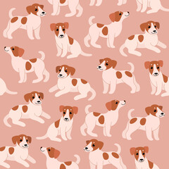 Cartoon happy jack russell terrier - simple trendy pattern with dogs. Flat vector illustration for prints, clothing, packaging and postcards. 