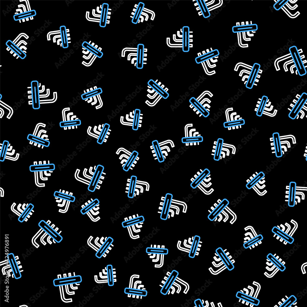 Poster line tool allen keys icon isolated seamless pattern on black background. vector