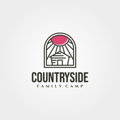Fototapeta premium minimal cottage with sunburst icon logo vector symbol illustration design