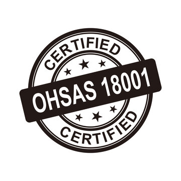 Ohsas 18001 certified black label on white background
