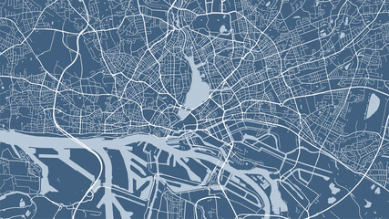 Blue vector background map, Hamburg city area streets and water cartography illustration. - obrazy, fototapety, plakaty