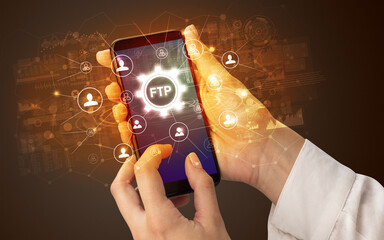 Hand using smartphone with technology concept