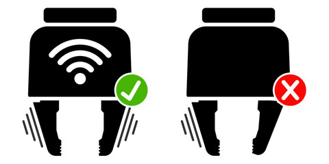 ngi1192 NewGraphicIcon ngi - english - wireless intelligent small precision parts gripper . check mark and cross . technology for smart robots - isolated on white background . 2to1 xxl g10446