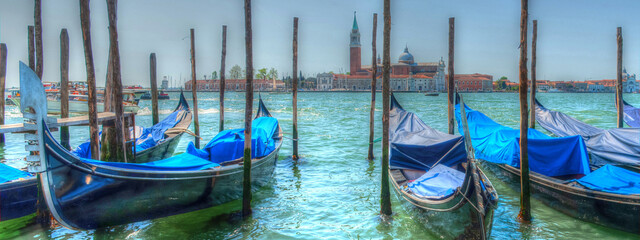 Gondolas in Venice, in the background the Church of San Giorgio Maggiore
