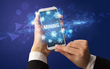 Hand using smartphone with technology concept