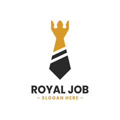 Royal Job logo design template. Vector illustration of crown combined with tie shape.