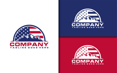 American mountain Patriotic National Logo Design Vector
