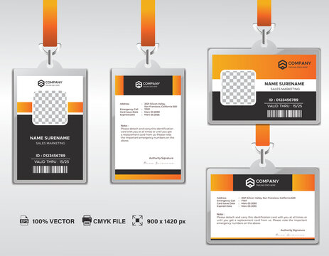 Corporate ID Card Design Template. Modern Horizontal And Clean Black Identity Cards With CMYK Colors. Vector EPS	