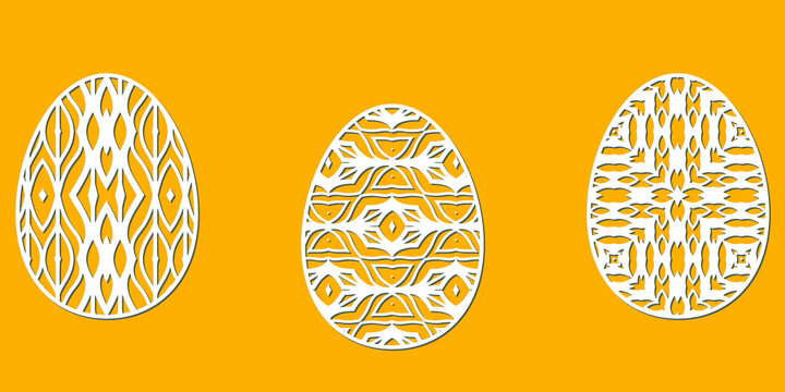 Decorated eggs for Easter holidays. A set of templates for cutting paper, laser cutting and plotter. Vector