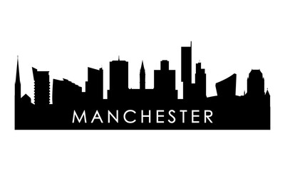 Manchester skyline silhouette. Black Manchester city design isolated on white background.
