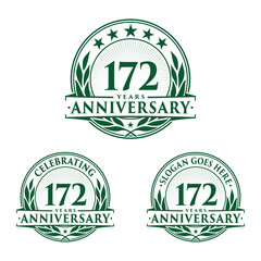 172 years anniversary logo set. 172nd years anniversary celebration logotype. Vector and illustration.
