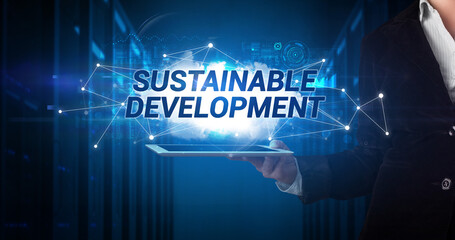 Person holding tablet, technology concept