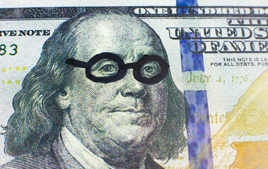 Dollar note with Franklin in glasses. Close Up, funny photo. American money.