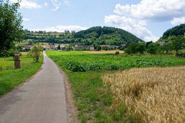 Fototapeta na wymiar Meerfeld Germany - 29 July 2015 - View on the village of Meerfeld Manderscheid in the Eifel Germany