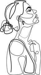 Face line woman art. Fashion vector lines illustration. Black and white. One line drawing.