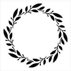 Fototapeta premium Vector hand drawn spring wreath isolated on white background. Silhouette circle of leaves. Doodle style. Floral frame.