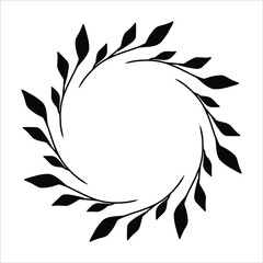 Fototapeta na wymiar Vector hand drawn spring wreath isolated on white background. Silhouette circle of leaves. Doodle style. Floral frame.