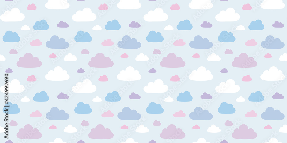 Poster pastel clouds seamless repeat pattern vector background
