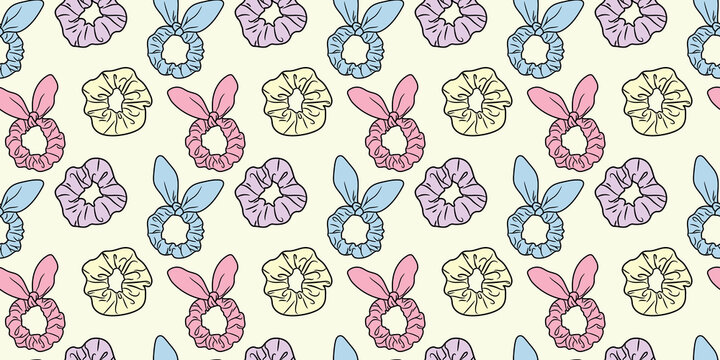 Colorful scrunchy repeat pattern hair tie vector background