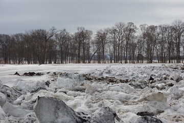 北海道の雪解けの風景