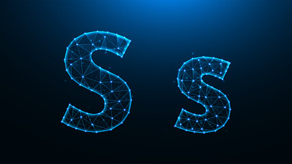 Polygonal vector illustration of letter S on a dark blue background.