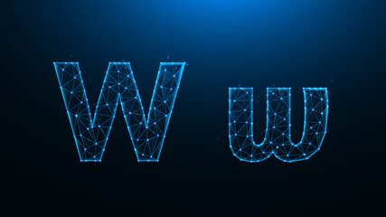 Polygonal vector illustration of letter W on a dark blue background.