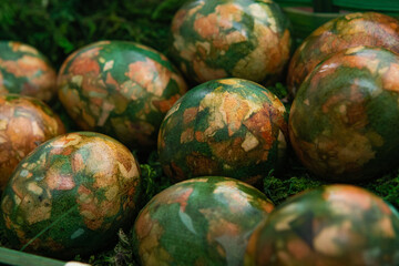 decorated Easter eggs in a basket