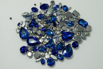 Blue gemstones top view for costume jewelry.