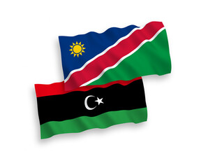 Flags of Republic of Namibia and Libya on a white background