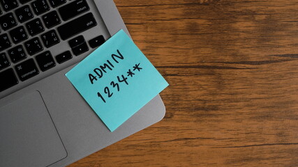 Strong and weak easy Password on laptop background.