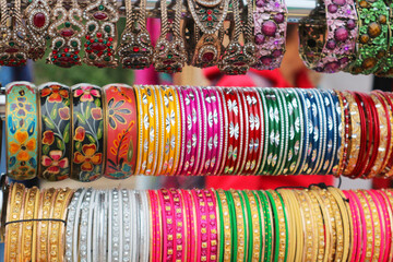 Multi-colored women's wristbands.