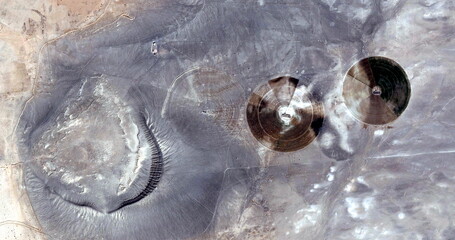 Flying saucers, abstract photography of the deserts of Africa from the air. aerial view of desert...