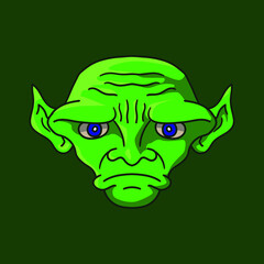 Vector cartoon drawing of goblin head