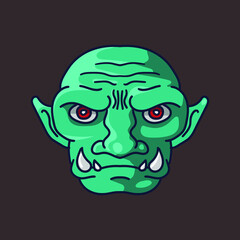 Vector cartoon drawing of goblin head
