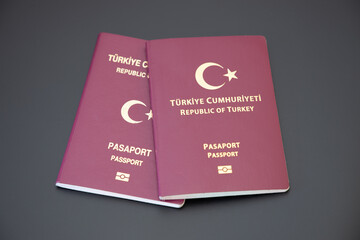 Selective Focus of Turkish Travel Passport on Black Background. Copy Space.