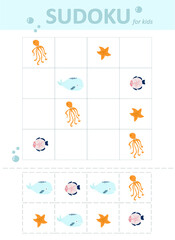 sudoku for kids. Educational game for children. sea world