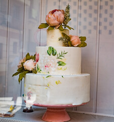 Beautifully decorated cakes on display at a bakery shop