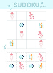 sudoku for kids. Educational game for children. sea world