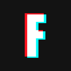 Letter F with Glitch Effect On Black Background