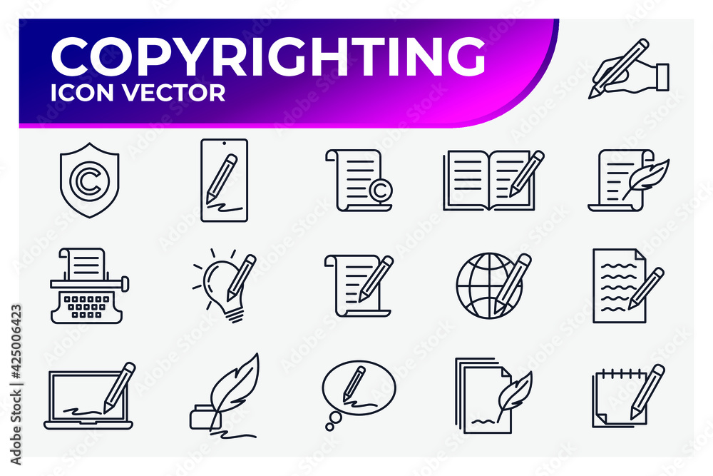 Poster set of copyrighting icon. copyrighting pack symbol template for graphic and web design collection lo