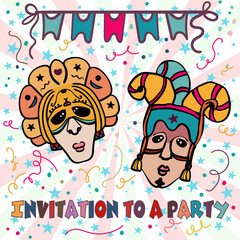 Carnival Masks Hand drawn vector illustration with holiday elements.