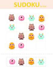 Sudoku for kids. Sudoku. Children's puzzles. Educational game for children. cute monsters