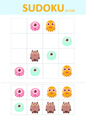 Sudoku for kids. Sudoku. Children's puzzles. Educational game for children. cute monsters