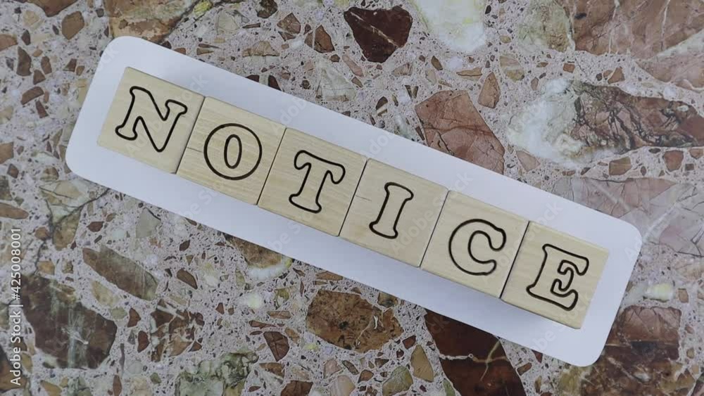 Poster notice - design template with alphabet letters on wooden cubes arranged over a white sign centered o