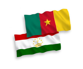 Flags of Cameroon and Tajikistan on a white background