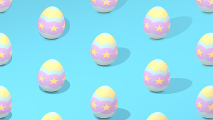 3d render blue Easter egg pattern background.