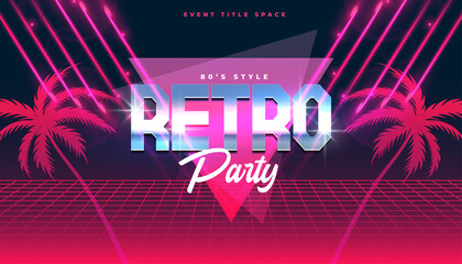 classic retro music party flyer banner with tropical palm tree