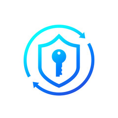 Cybersecurity, access and data protection icon with shield and key